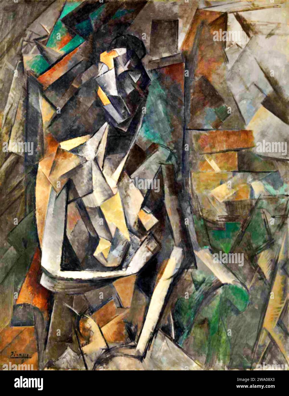 Femme nue assise, 1910 (Painting) by Artist Picasso, Pablo (1881-1973) Spanish. Stock Vector