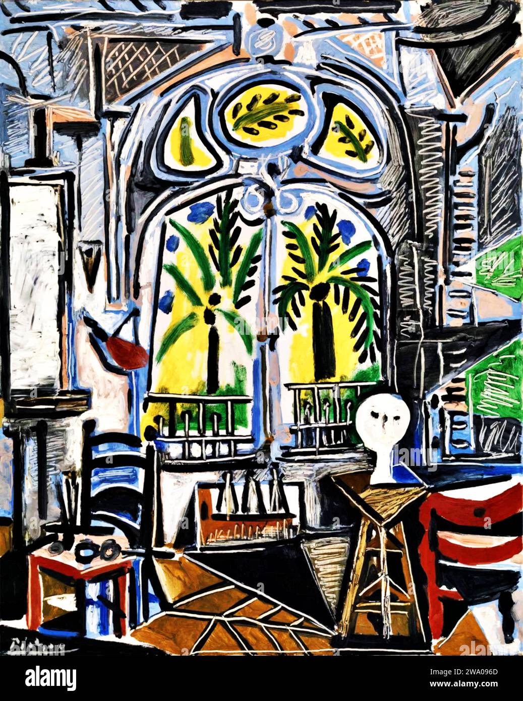 L'Atelier 1955, (Painting) by Artist Picasso, Pablo (1881-1973) Spanish. Stock Vector