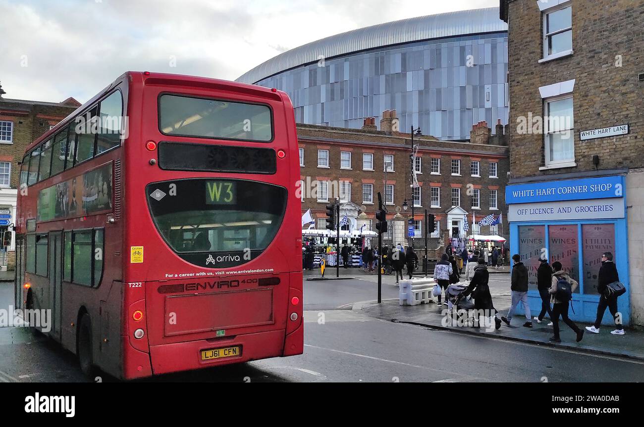London, UK. 31st Dec, 2023. The Tottenham Hotspur stadium looms over