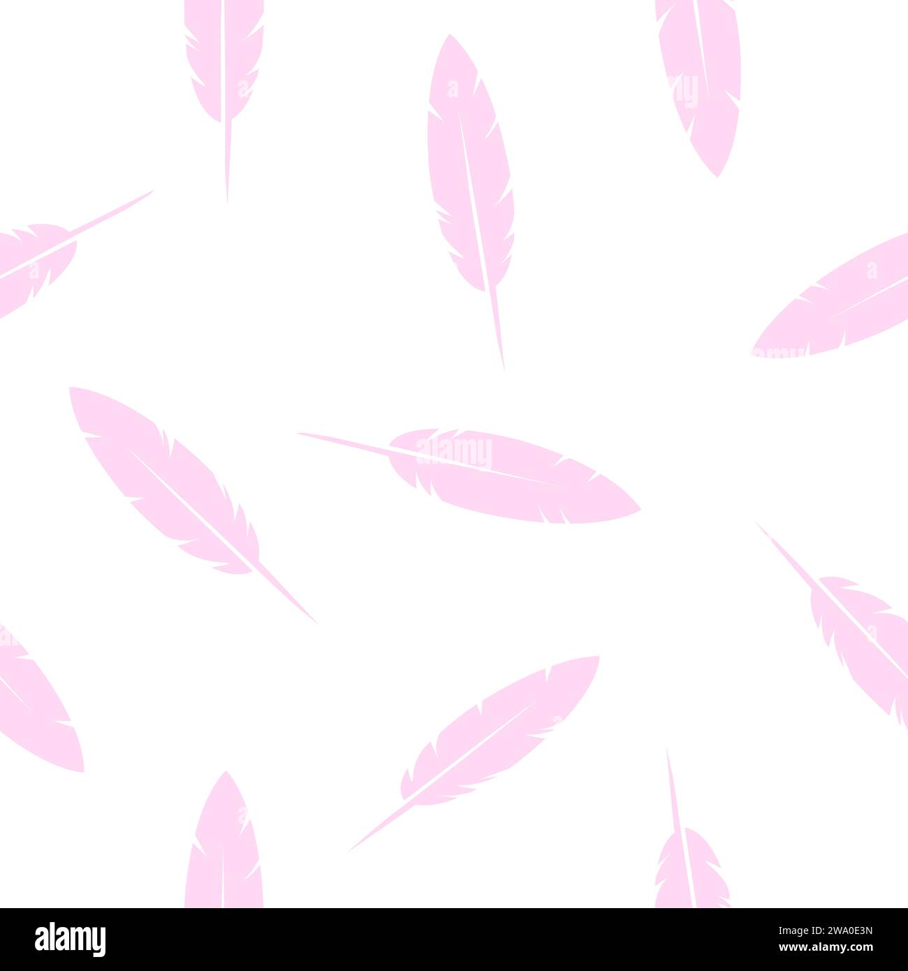 Bird Feathers- seamless pattern, pink and white background, design element Stock Vector