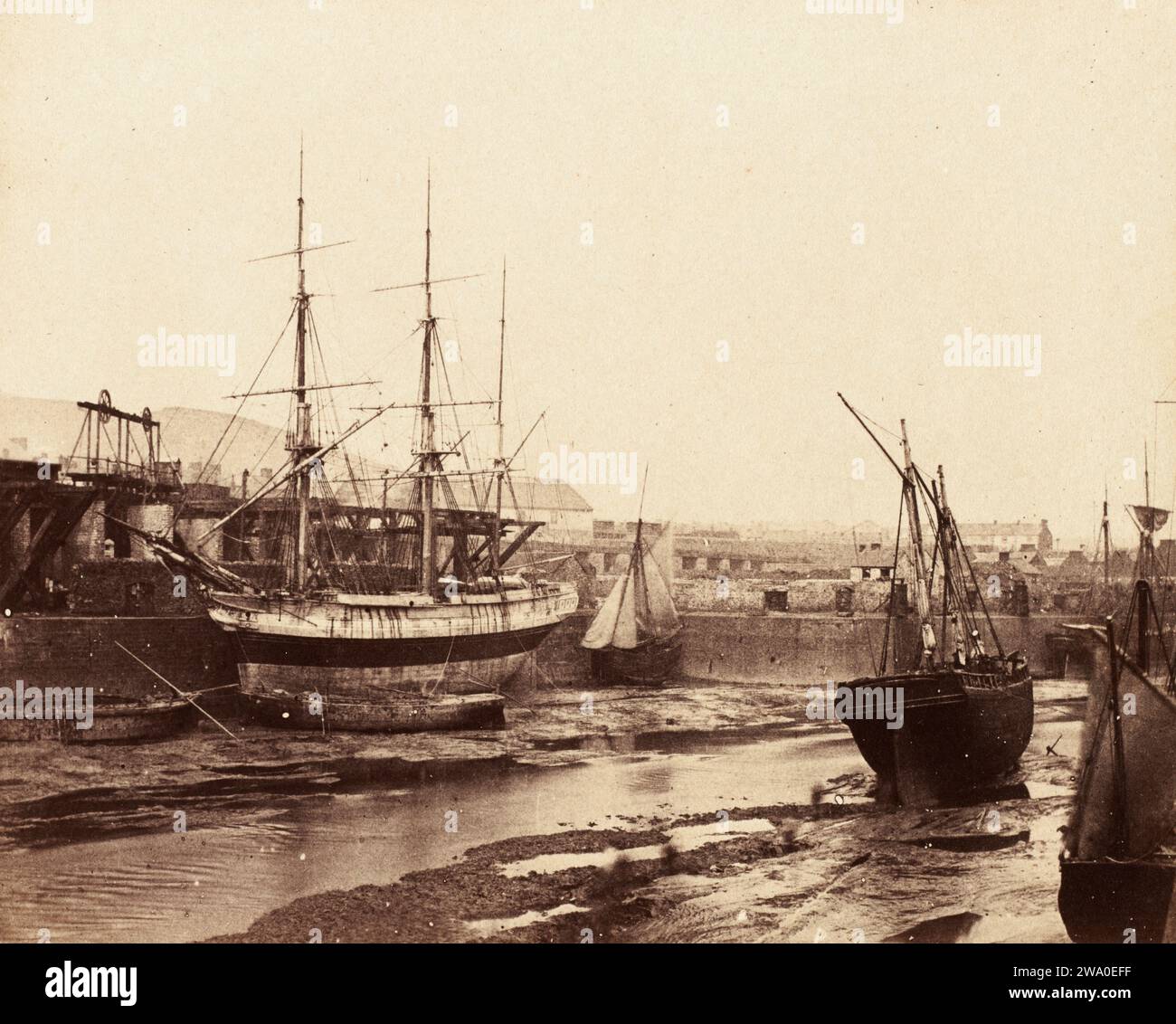 Harbour, Swansea, Wales. Alfred Rosling. 1855.  Albumen print from a wax paper negative. Stock Photo