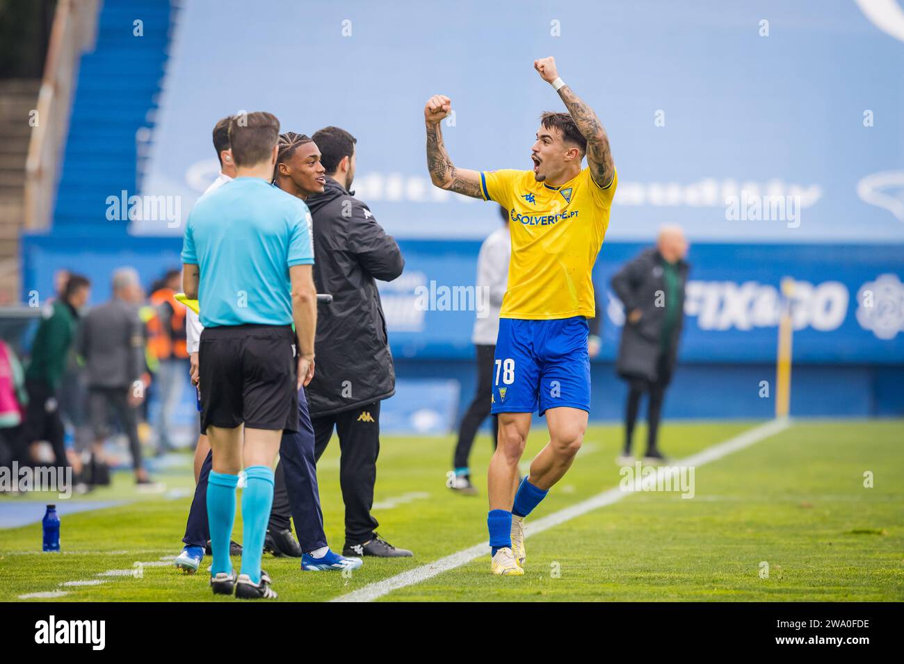 Tiago Araujo of Estoril Praia celebrates after scoring a goal during