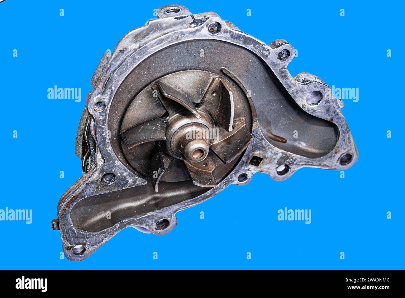 Car water pump on blue isolated background Stock Photo