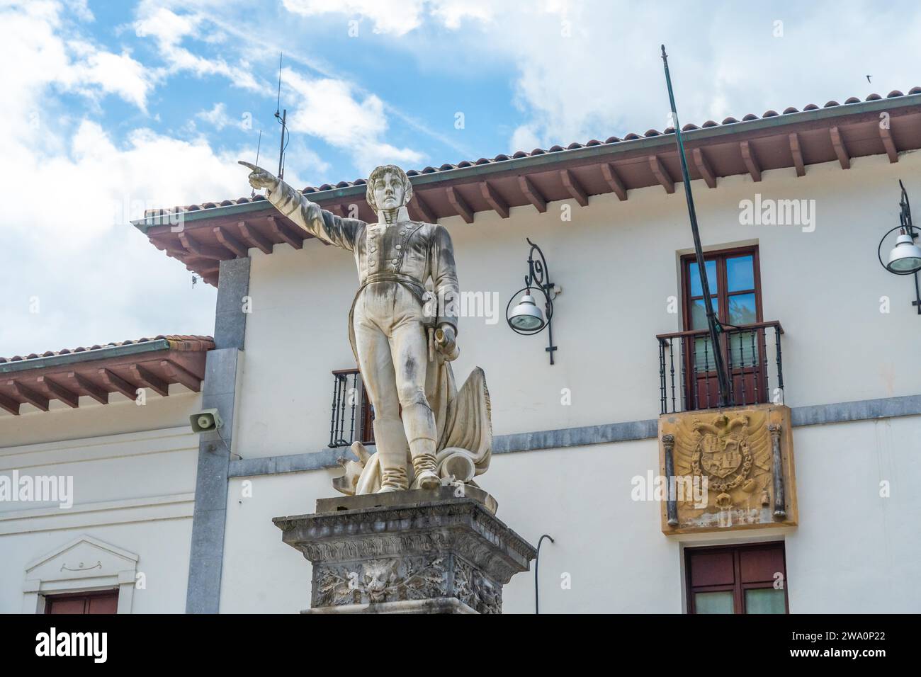 Statue in the Txurruka square next to the Asunción town hall in the coastal town of Mutriku, Basque Country Stock Photo