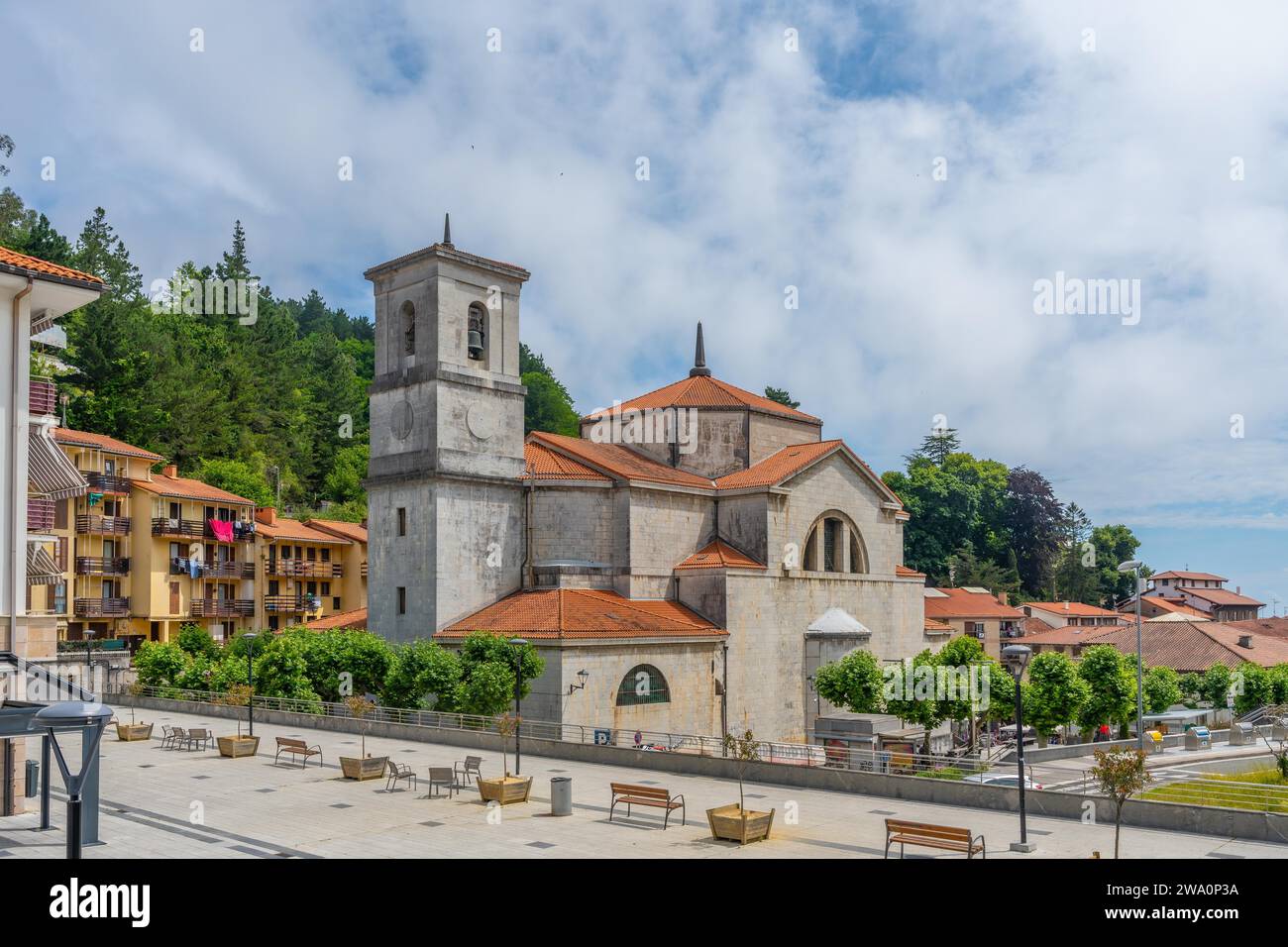 Church of Our Lady of the Assumption in the coastal town of Mutriku, Basque Country Stock Photo