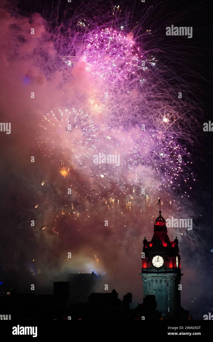 Fireworks explode over Edinburgh Castle during the street party for