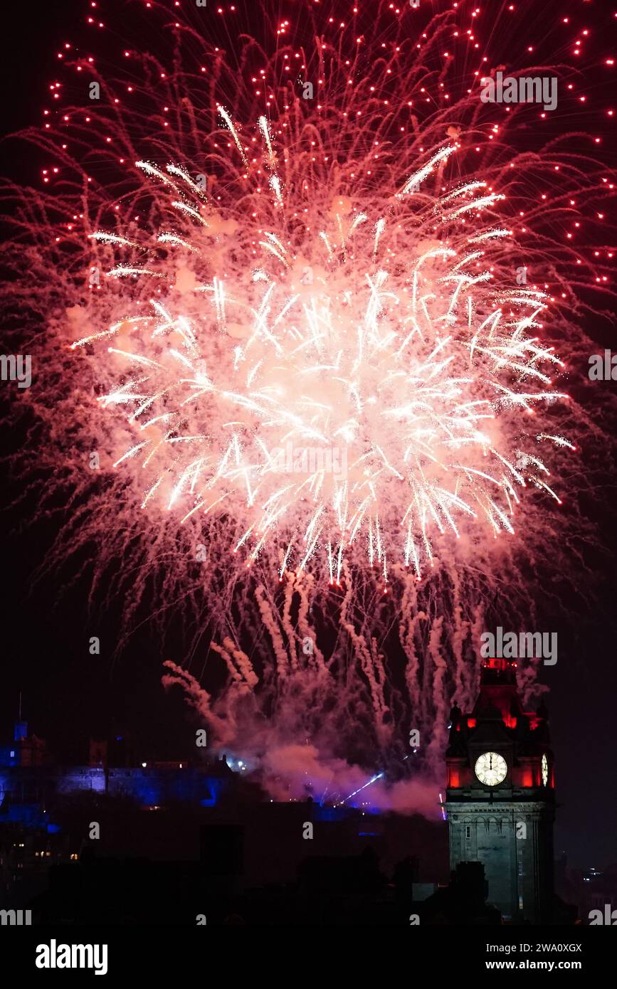 Fireworks explode over Edinburgh Castle during the street party for