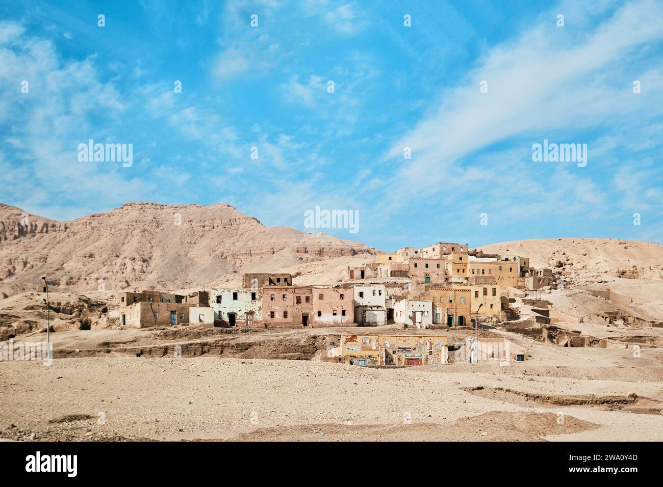 Luxor, Egypt - December 26 2023: Abandoned village of Old Qurna and traditional mud brick homes built over the ancient tombs on the West Bank Stock Photo