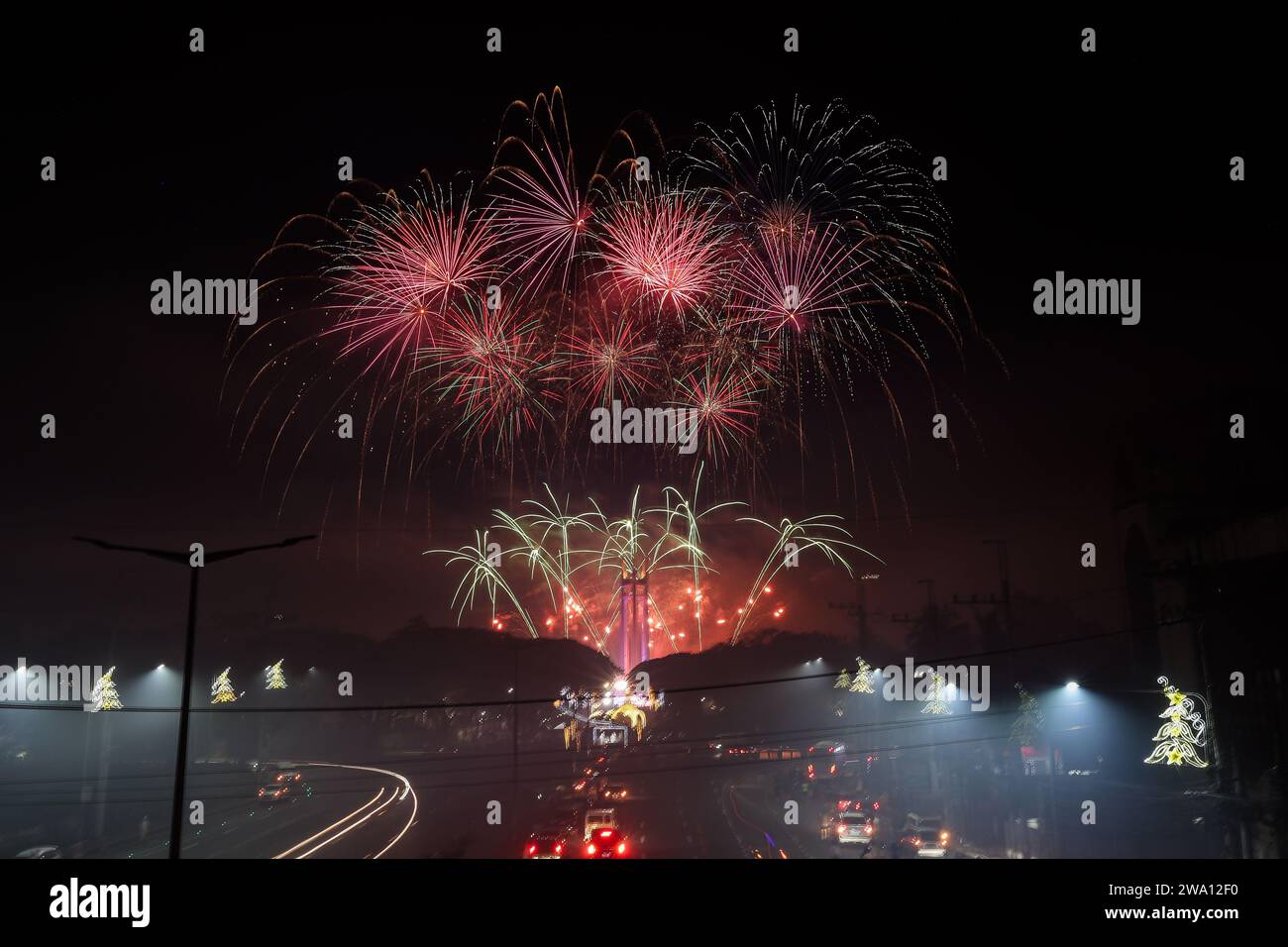 Manila, Philippines. 1st Jan, 2024. Fireworks are displayed during the