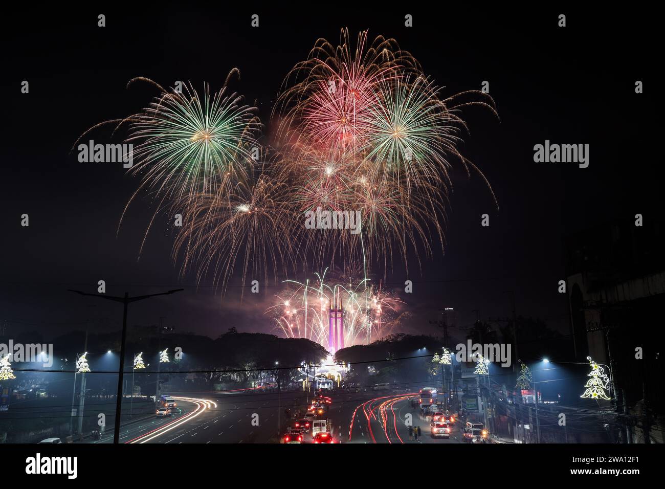 Manila, Philippines. 1st Jan, 2024. Fireworks are displayed during the