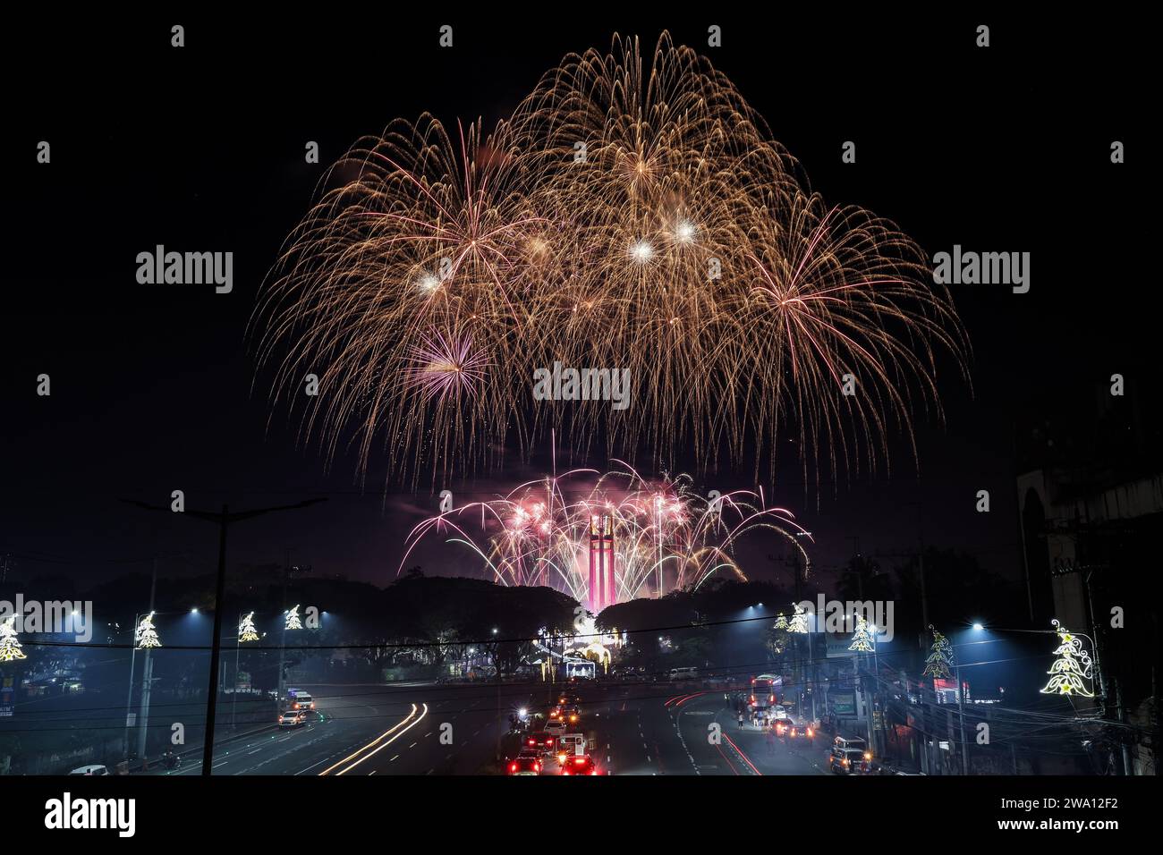 Manila, Philippines. 1st Jan, 2024. Fireworks are displayed during the