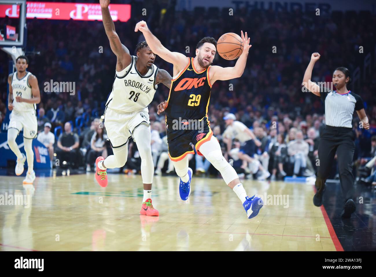 Oklahoma City Thunder guard Vasilije Micic (29) loses the ball as he