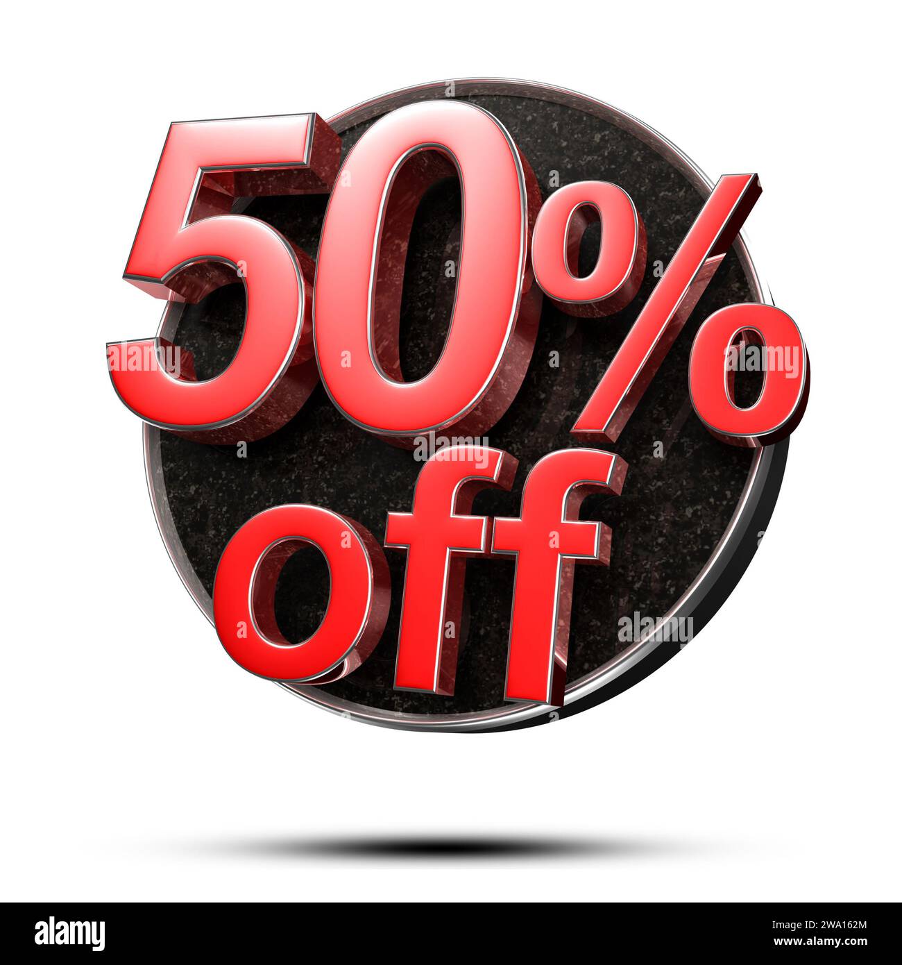 50 Percent off 3d illustration sign on white background have work path. Special Offer 50 Percent Discount Tag. Advertising signs. Product design. Prod Stock Photo