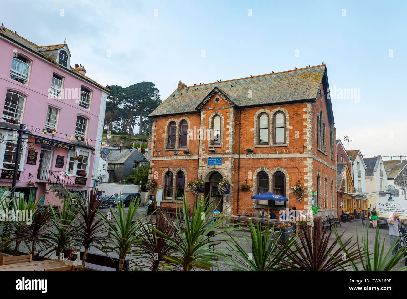 Autumn 2023, Fowey in Cornwall England, King of Prussia pink facade public house and the Royal British legion on the quayside,England,UK,2023 Stock Photo