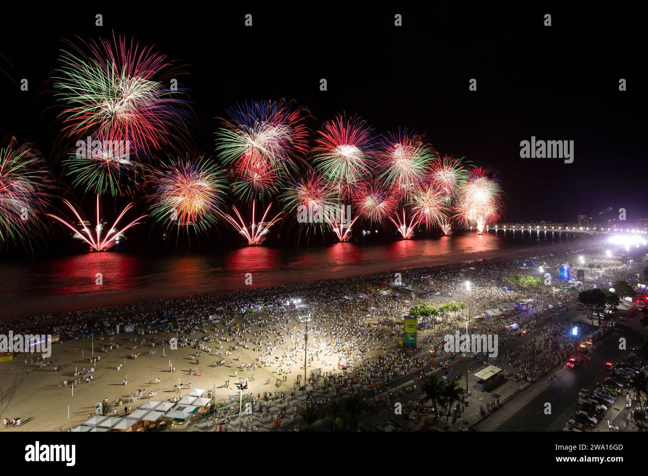 Fireworks light up Copacabana Beach during New Year's celebrations in