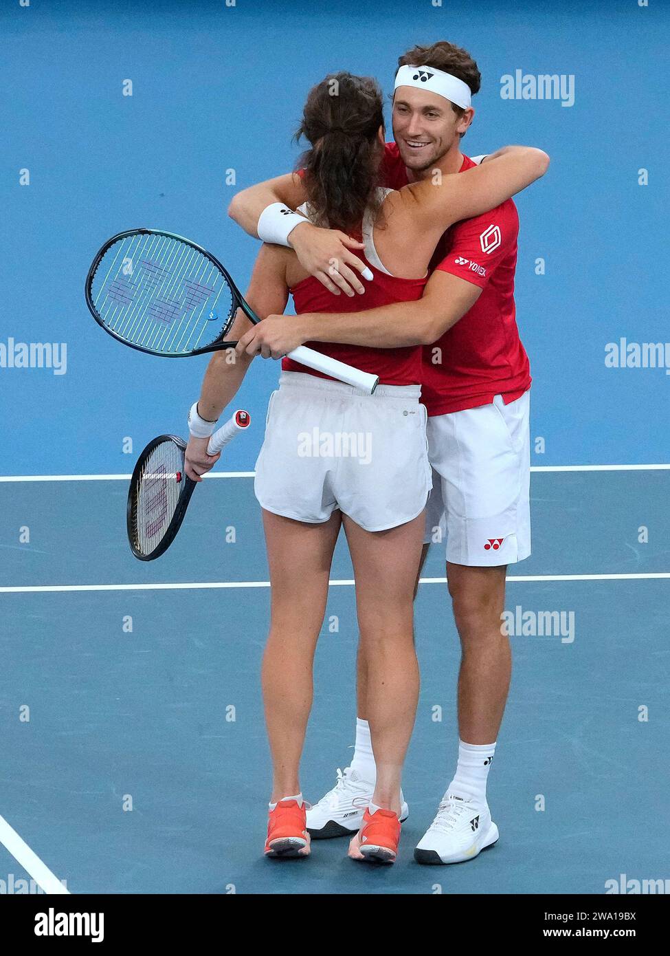 Norway's mixed doubles partners Casper Ruud, right, and Ulrikke Eikeri ...
