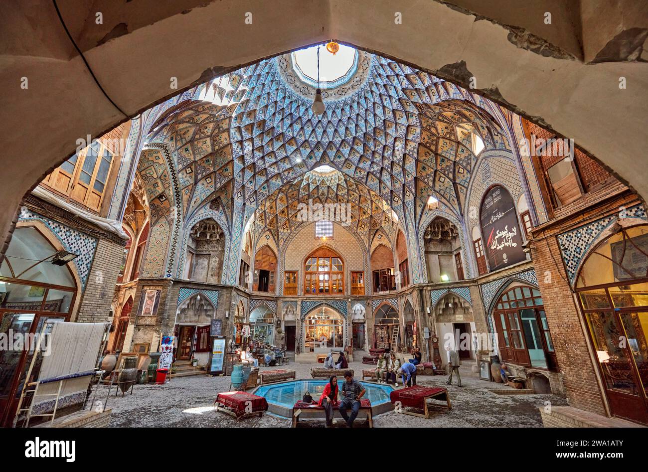 Interior view of the Aminoddole Caravanserai, historic structure in the Grand Bazaar of Kashan, Iran. Stock Photo