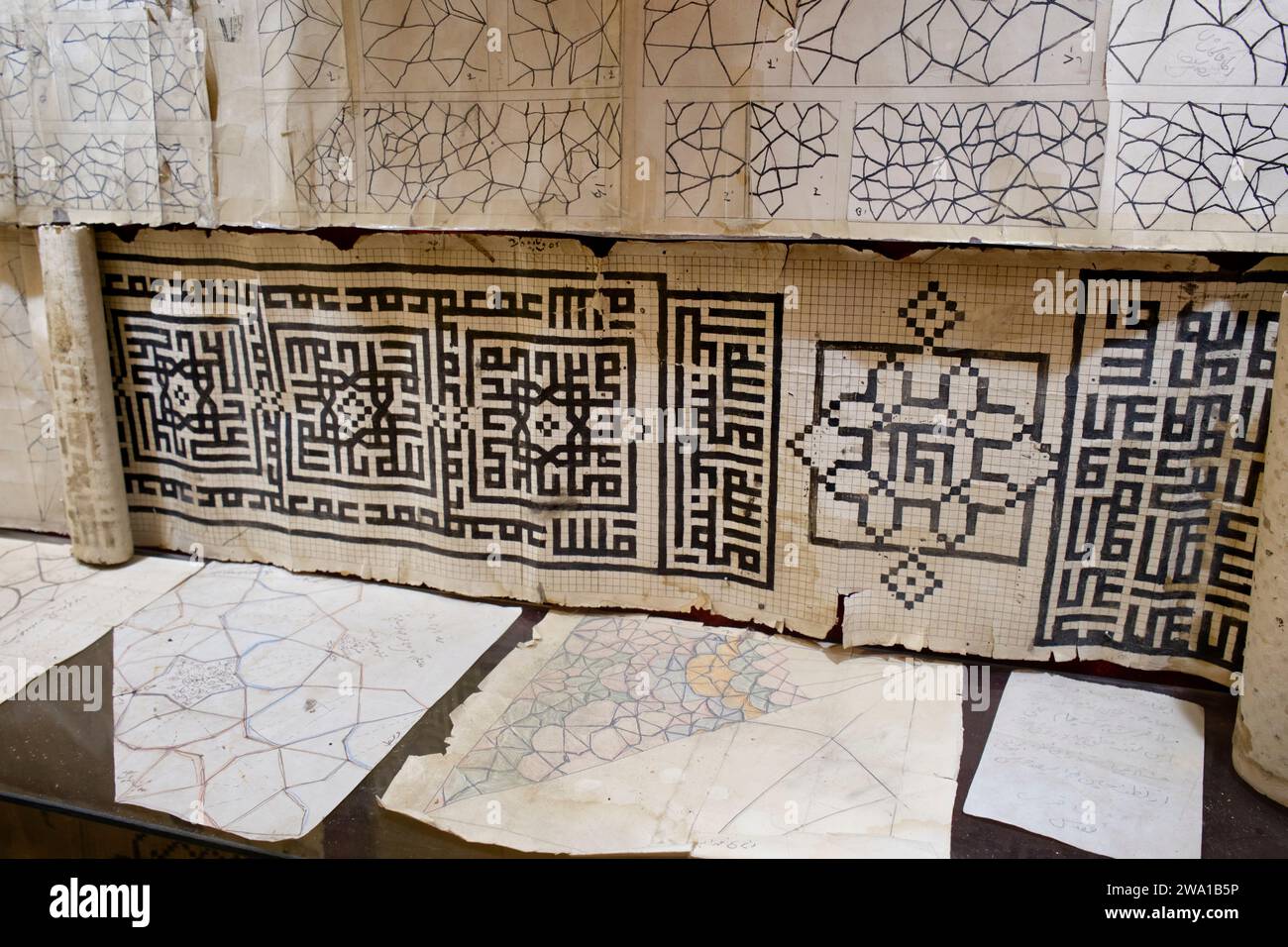 Original arabesque drawings used in tile and stucco decoration of the ...