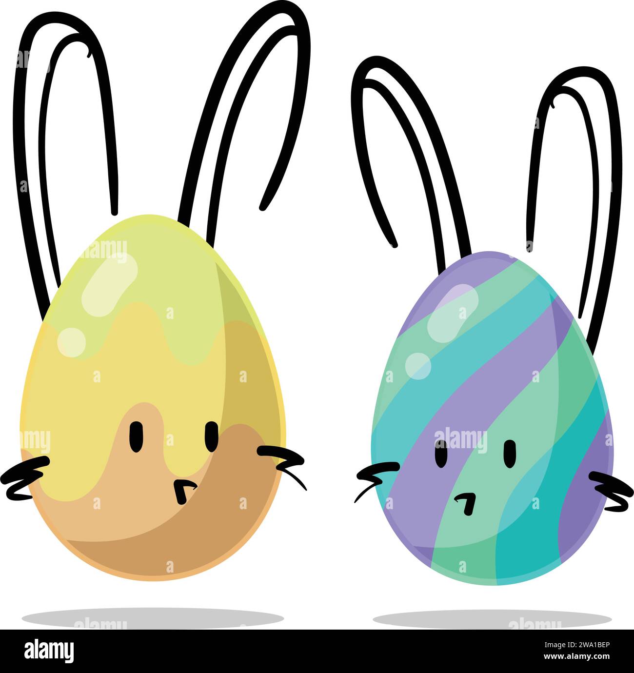 Colored Easter eggs pattern with different style, with Bunny face. Vector. Stock Vector