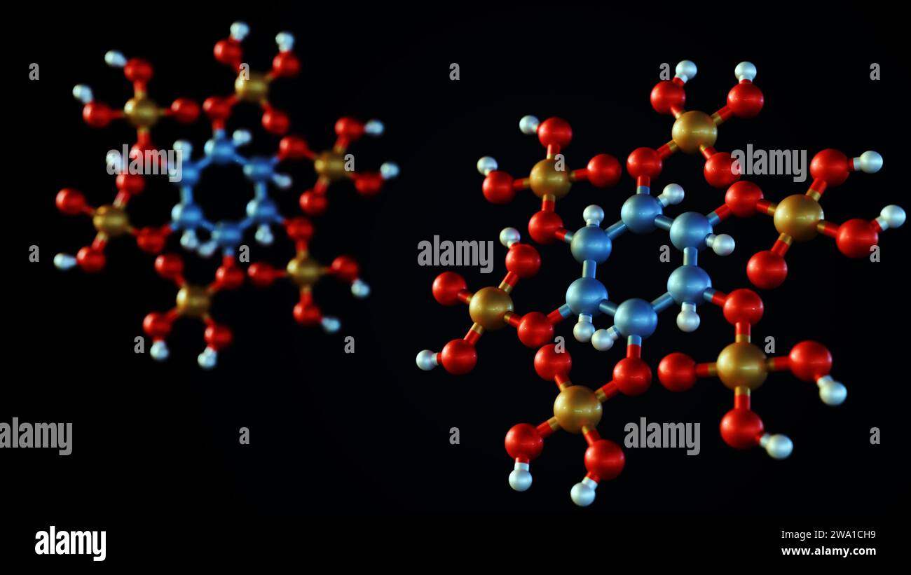 3d rendering of isolated Phytate or myo-inositol hexaphosphate molecule, Stock Photo