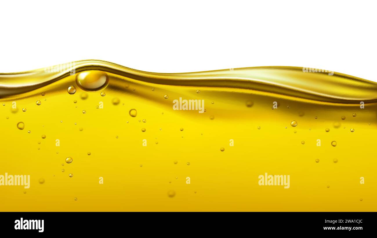 Liquid vegetable oil wave background. Yellow oil engine with drops