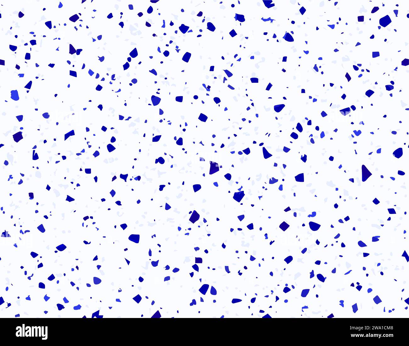 Blue and white terrazzo ceramic tile pattern of light blue terazo mosaic stones, vector background. Terazzo marble floor texture or terrazo floor, seamless pattern background of abstract color stones Stock Vector