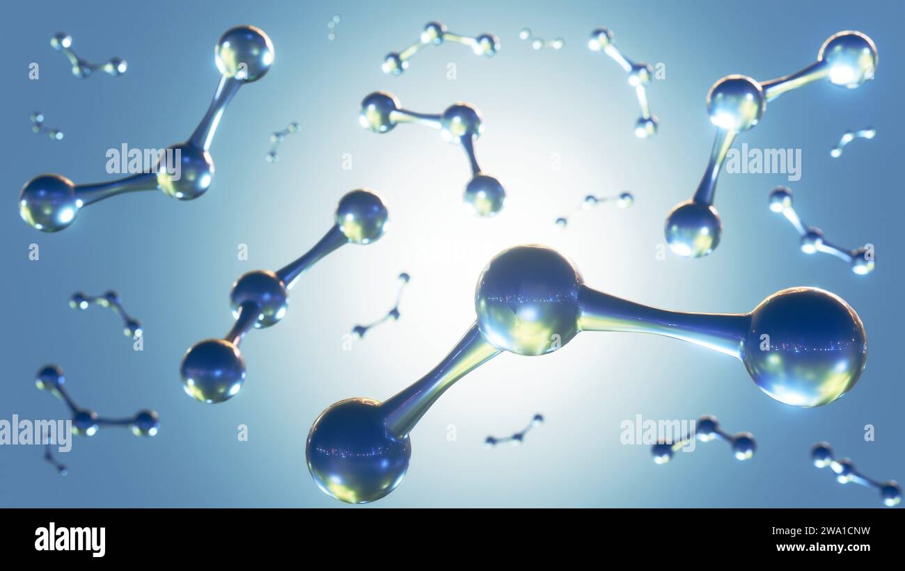 3d rendering of drop of water molecules scattered Stock Photo