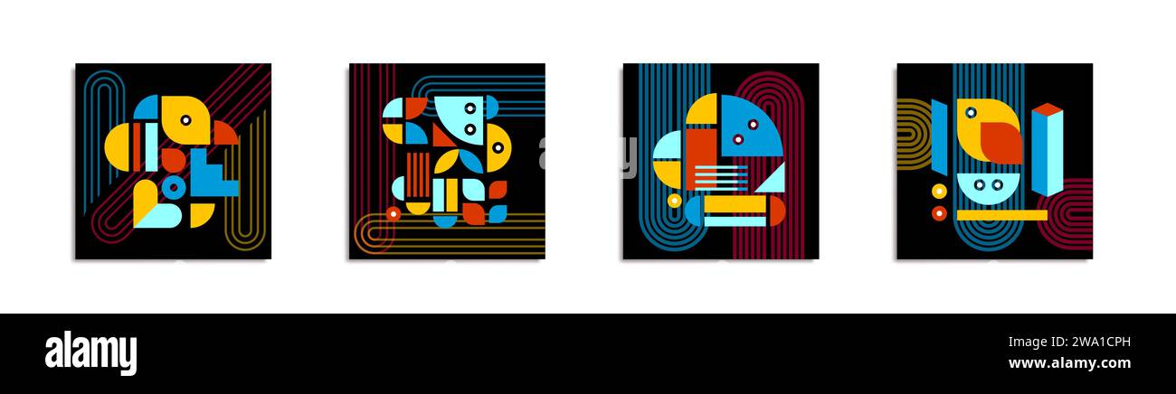 Bauhaus posters modern abstract brochure with geometric shapes Stock ...