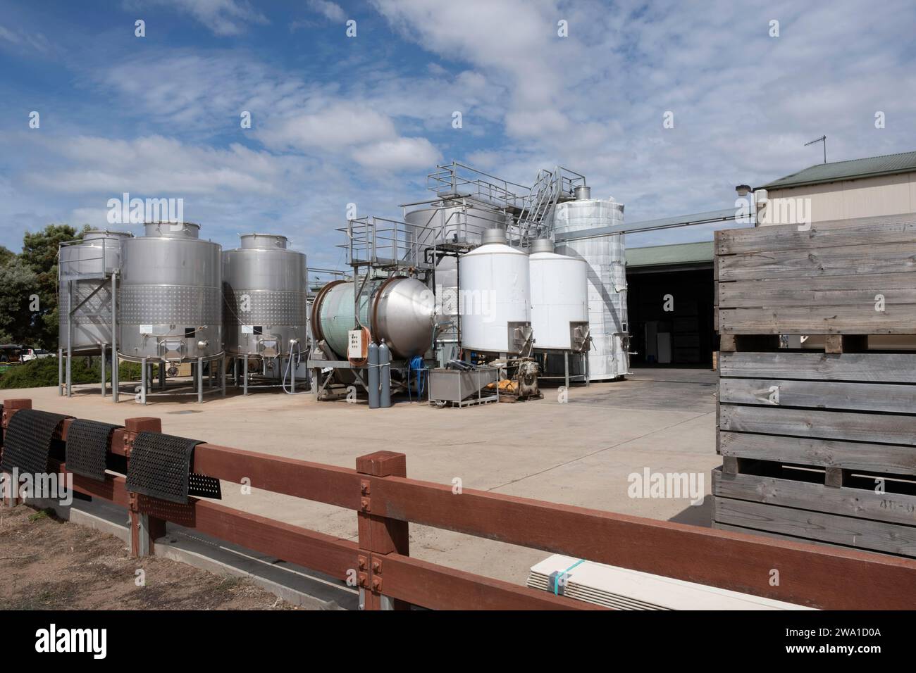 Steel barrels outdoors at Spring Vale Vineyard and Cellar Door, on