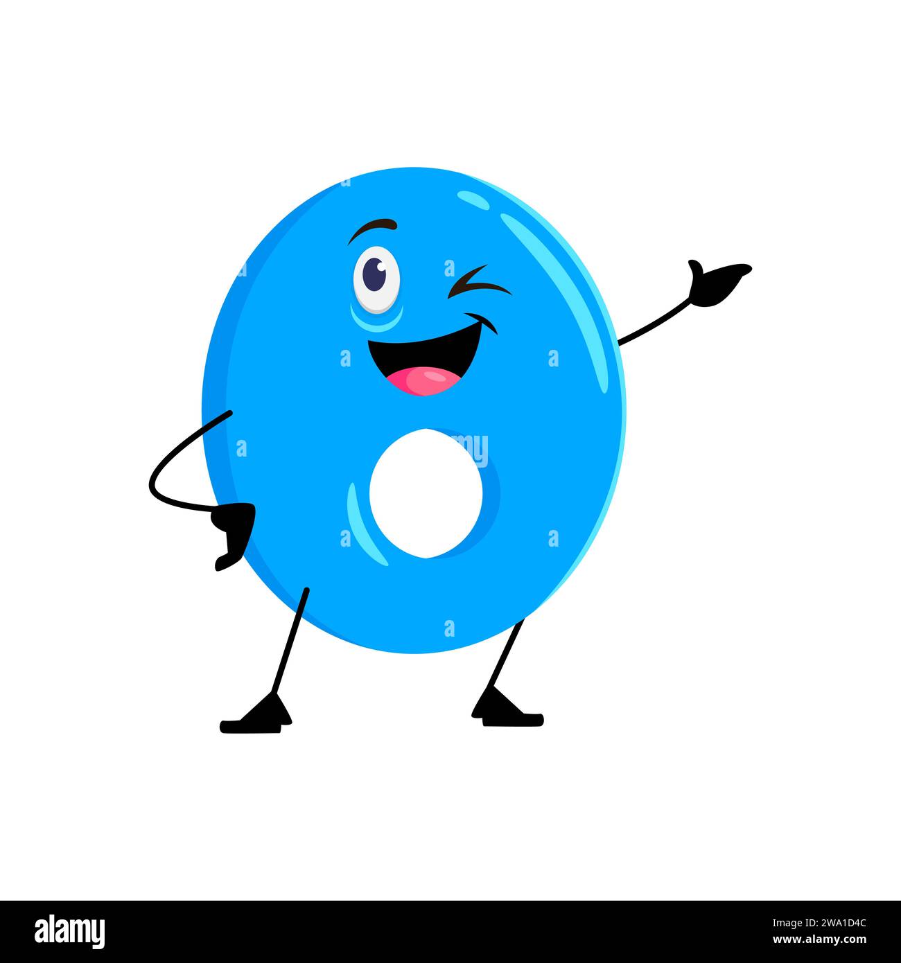 Cartoon math number character of 0 zero numeral with funny face, vector ...