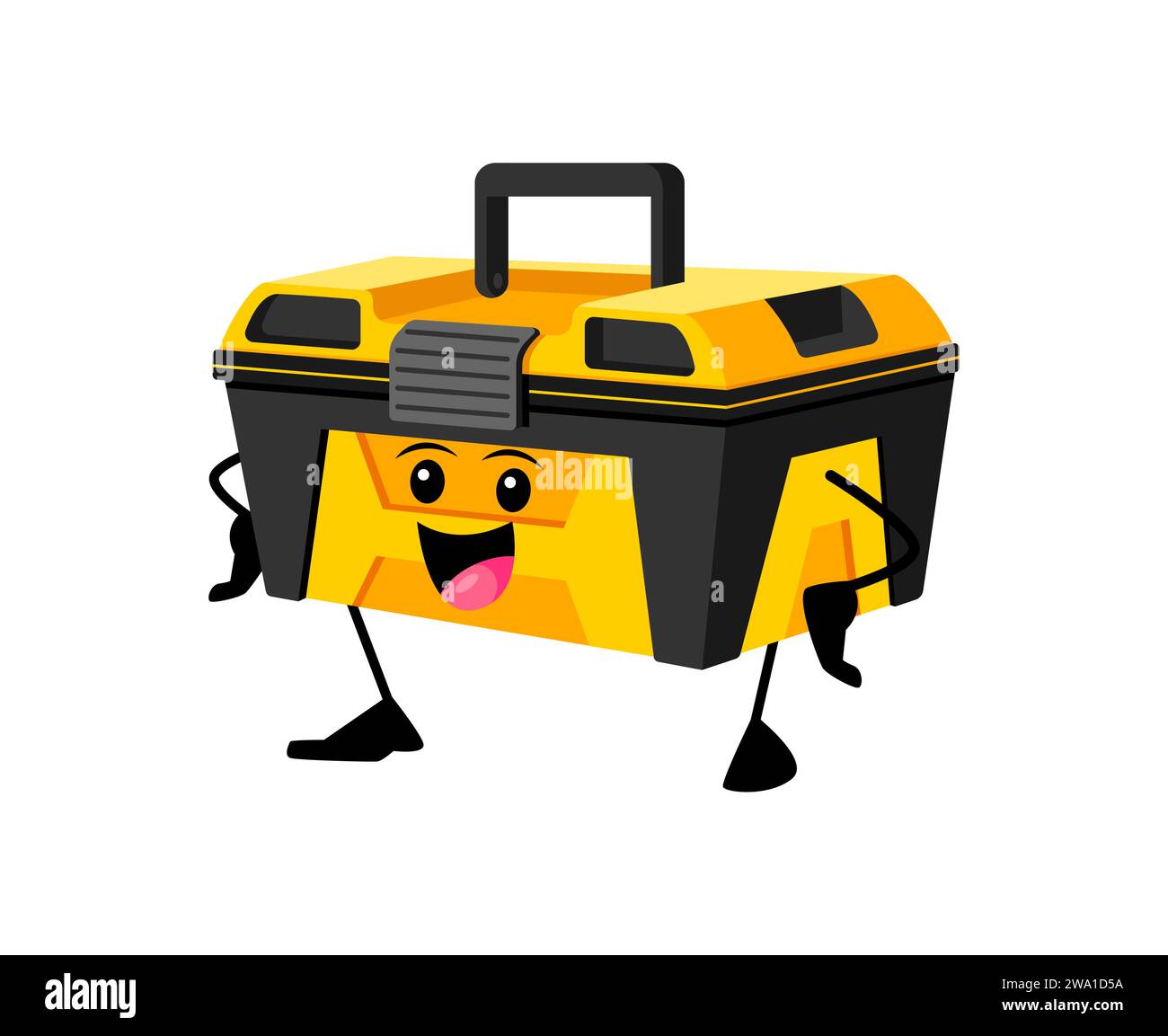 Cartoon funny toolbox diy, building and repair tool character. Isolated vector lively personage with a mischievous smile, radiates playfulness and creativity, ready for creative handyman adventures Stock Vector