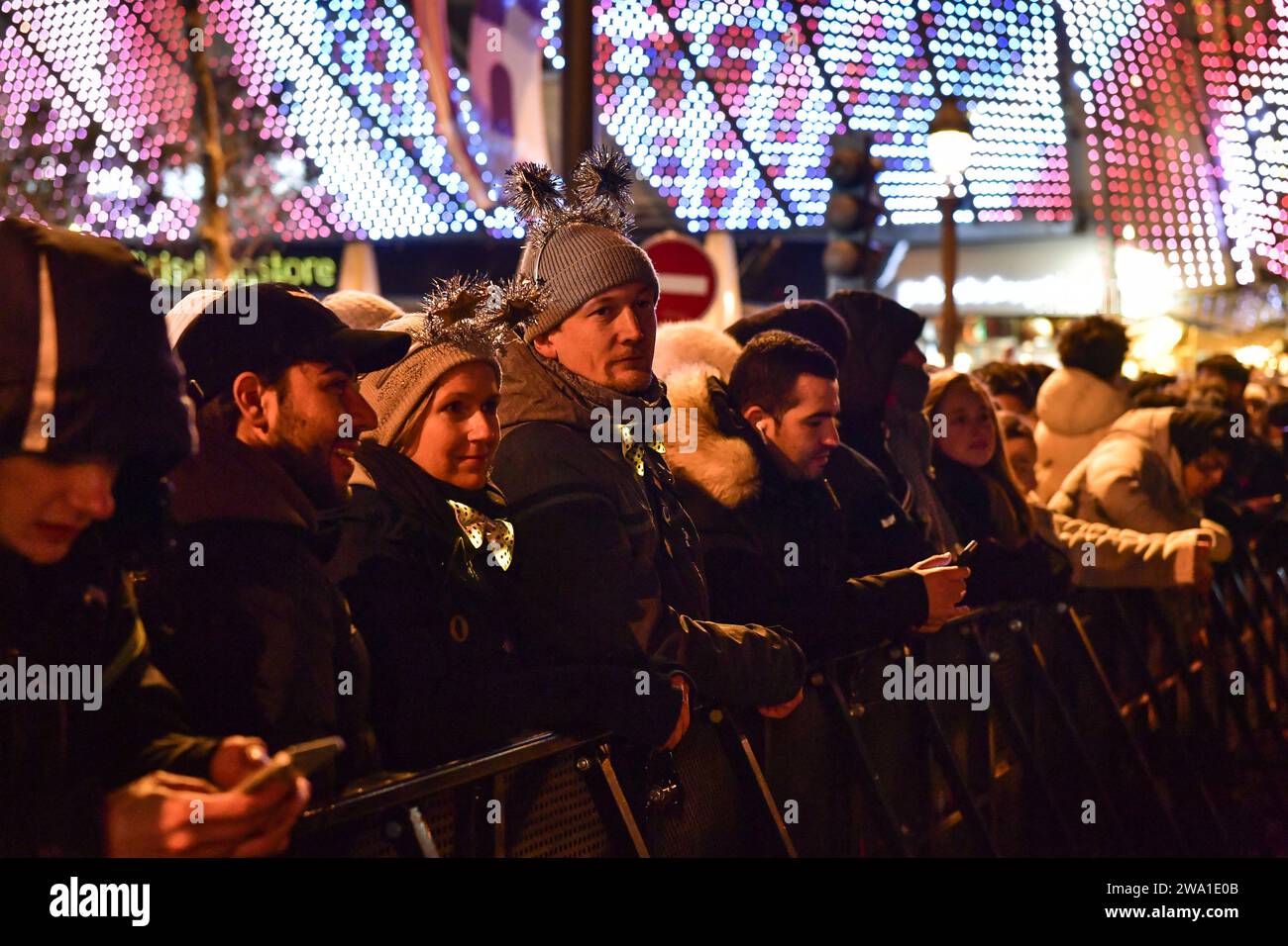 Paris, France. 01st Jan, 2025. Celebrators gather for the New Year's