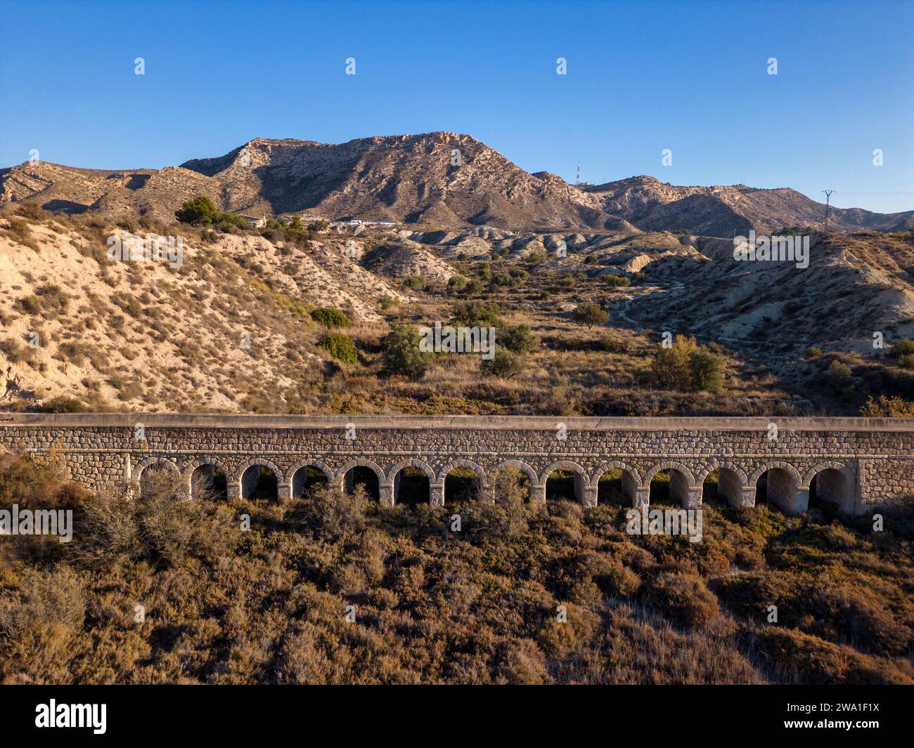 Old water aqueduct near the Elche reservoir, Alicante province, Costa Blanca, Spain - stock photo Stock Photo