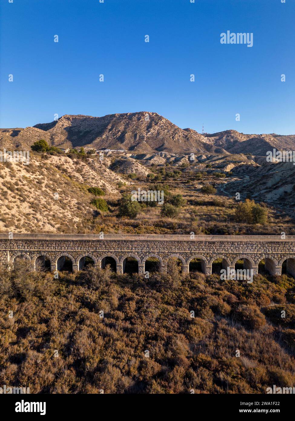 Old water aqueduct near the Elche reservoir, Alicante province, Costa Blanca, Spain - stock photo Stock Photo