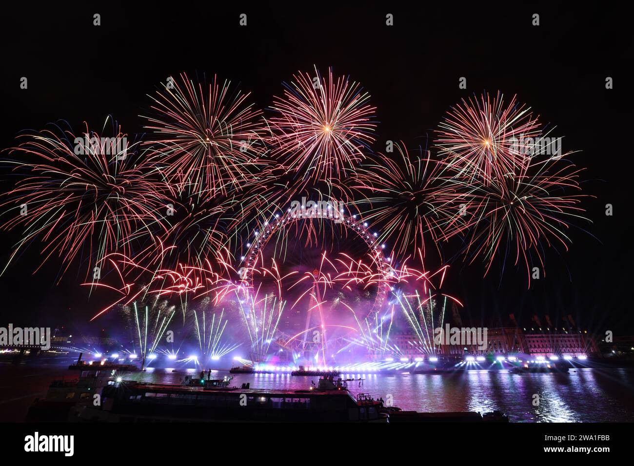 New Years firework display London 2025 at The London Eye on The River