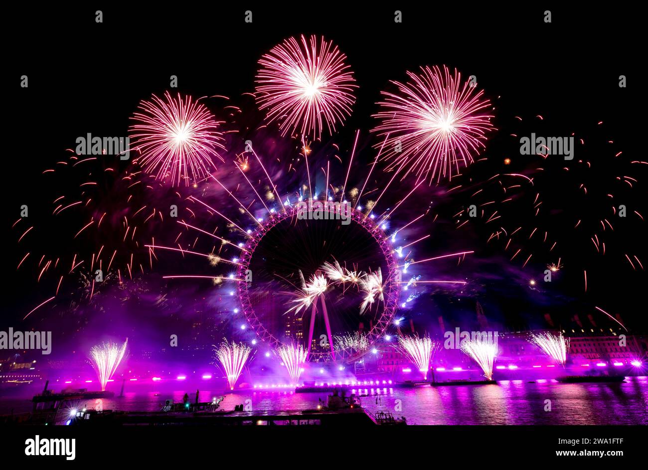 New Years firework display London 2025 at The London Eye on The River