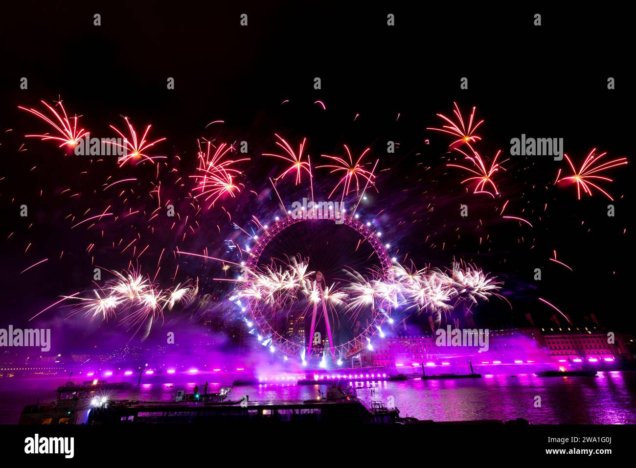 New Years firework display London 2025 at The London Eye on The River