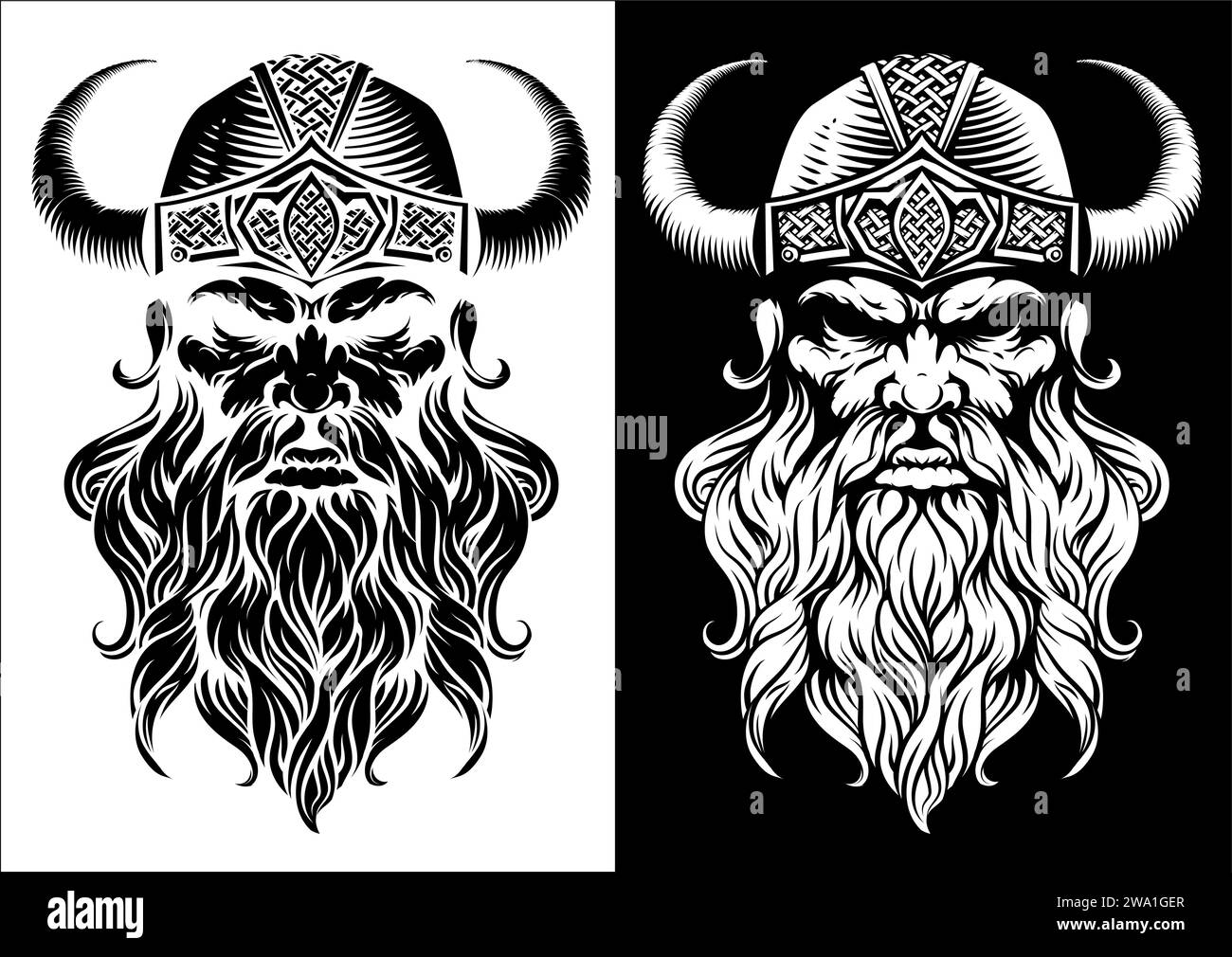 Viking Warrior Man Strong Mascot Face in Helmet Stock Vector