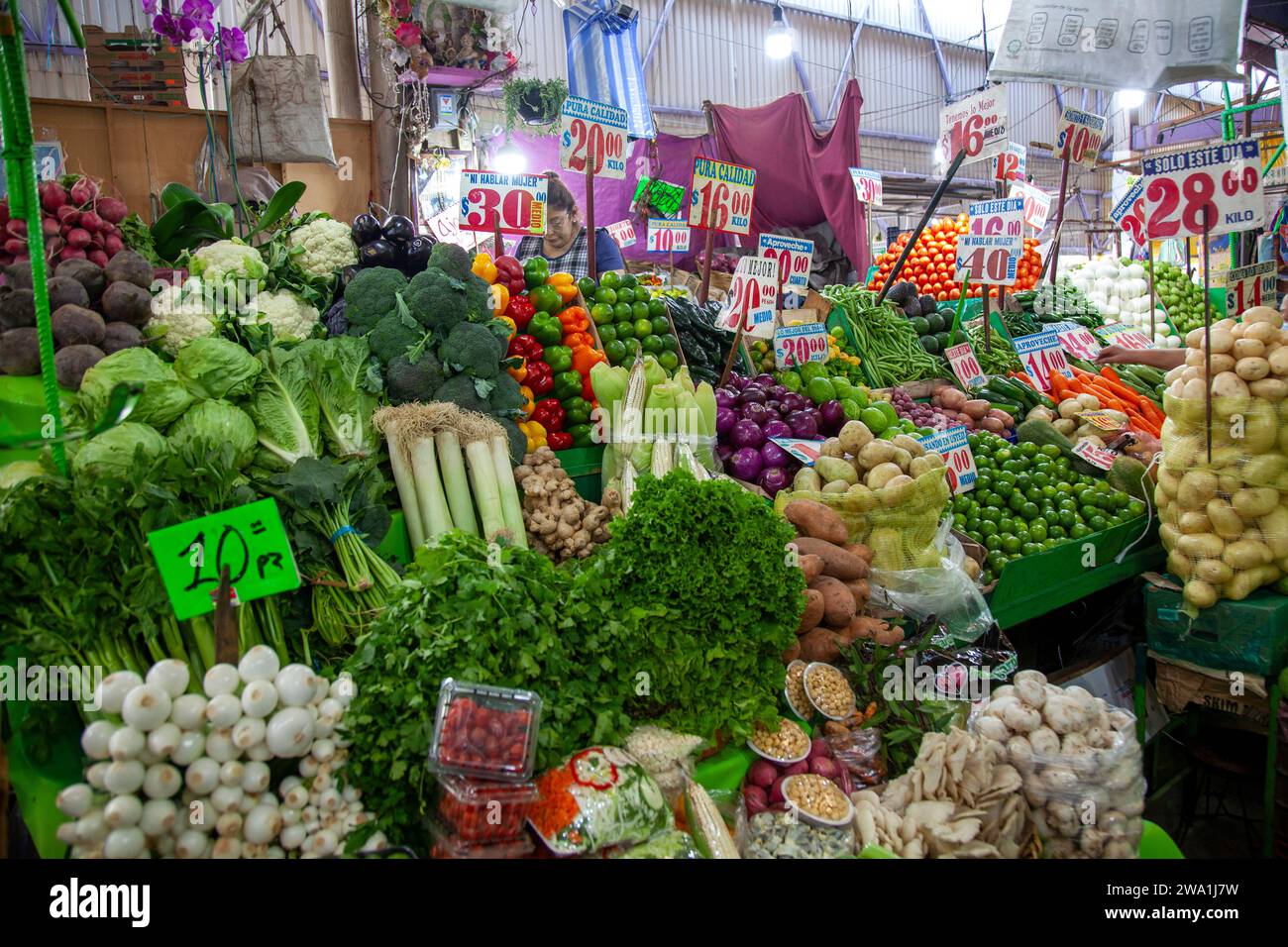 Produce Stalls at Jamaica market in Mexico City, Mexico Stock Photo