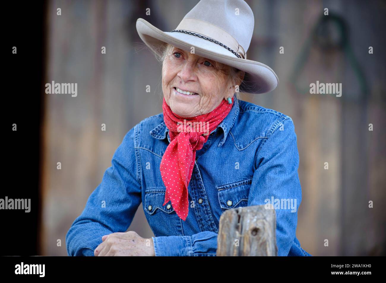 Cattle rancher readying to ride, next to Canyonlands NP, UT. Stock Photo