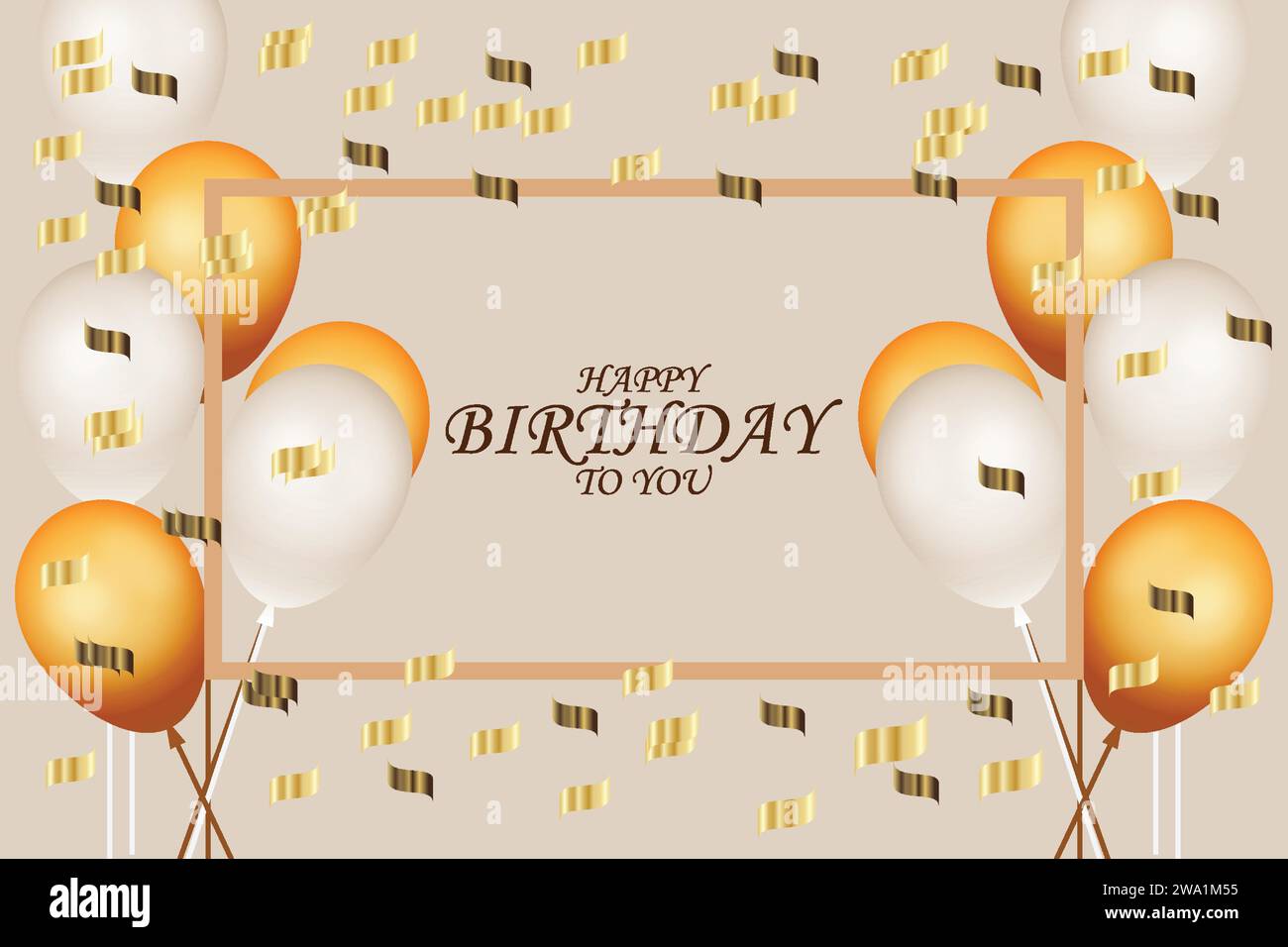 Happy Birthday with Elegant golden balloon and confetti. Happy Birthday celebration card banner template. Vector illustration. Stock Vector