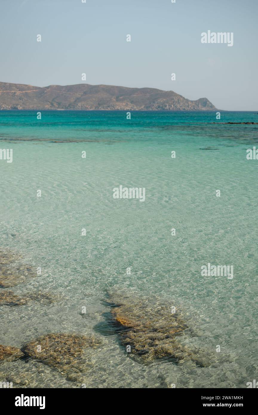 Turquoise waters at Elafonissi beach on the island of Crete Stock Photo