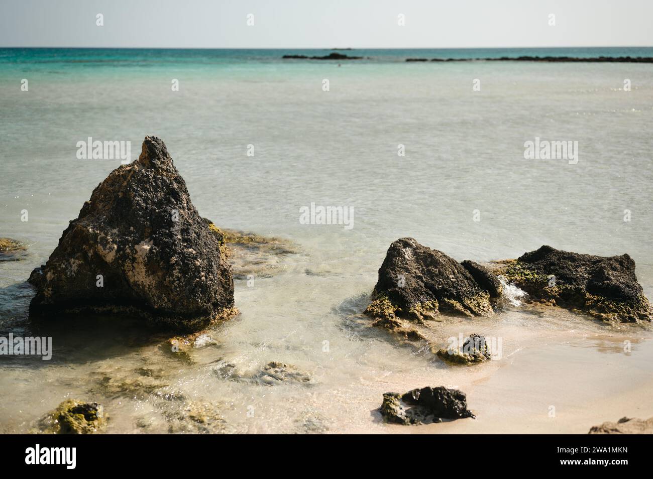 Rock formations at Elafonissi Beach on the island of Crete Stock Photo