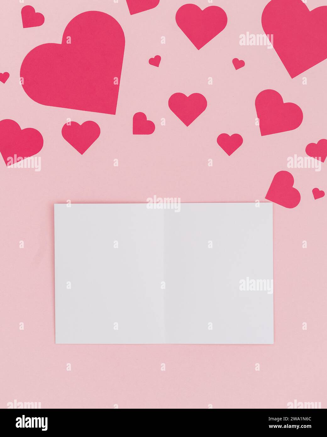 Valentine Day Pink Background Red Hearts with blank card for copy Stock ...