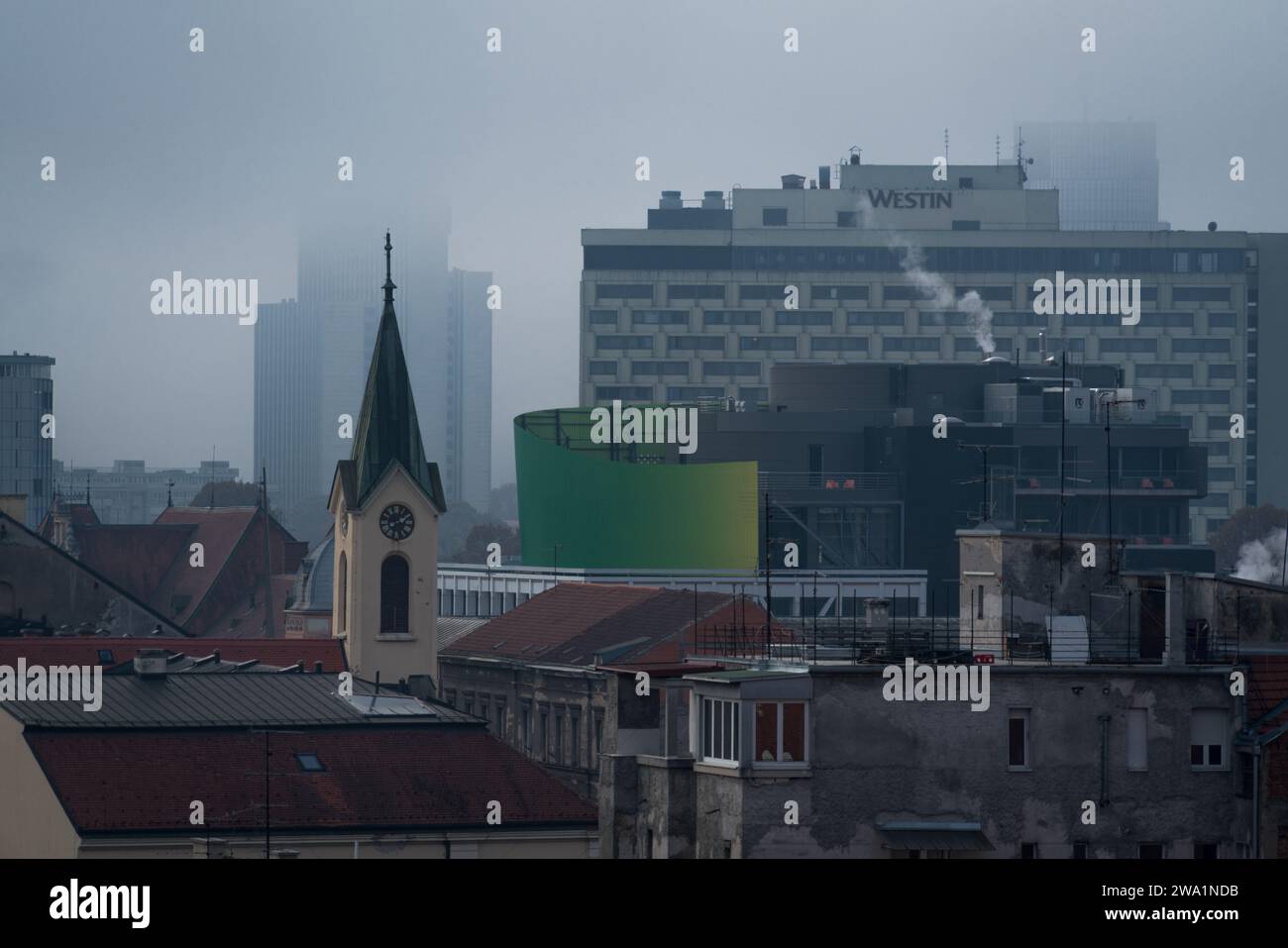 Zagreb skyline on a cloudy winter day Stock Photo