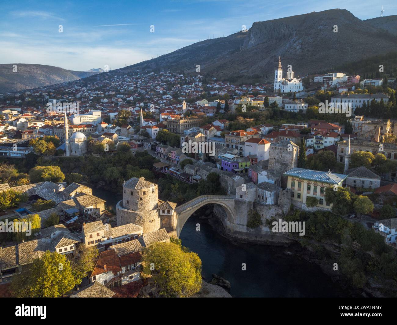 Stari Most, river and surrounding village and mountain Stock Photo - Alamy