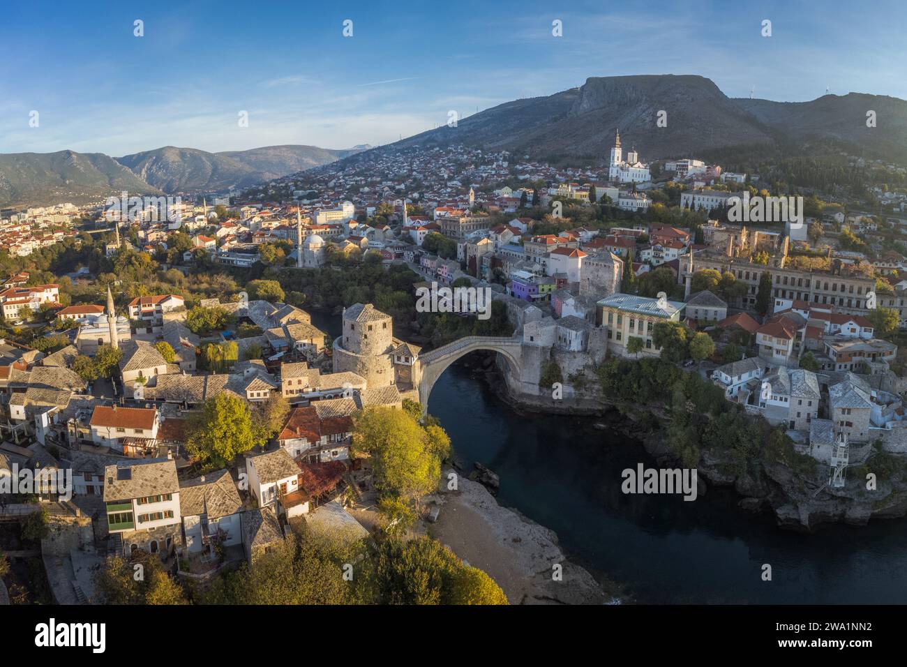 Morning aerial view of Mostar and Neretva River Stock Photo - Alamy