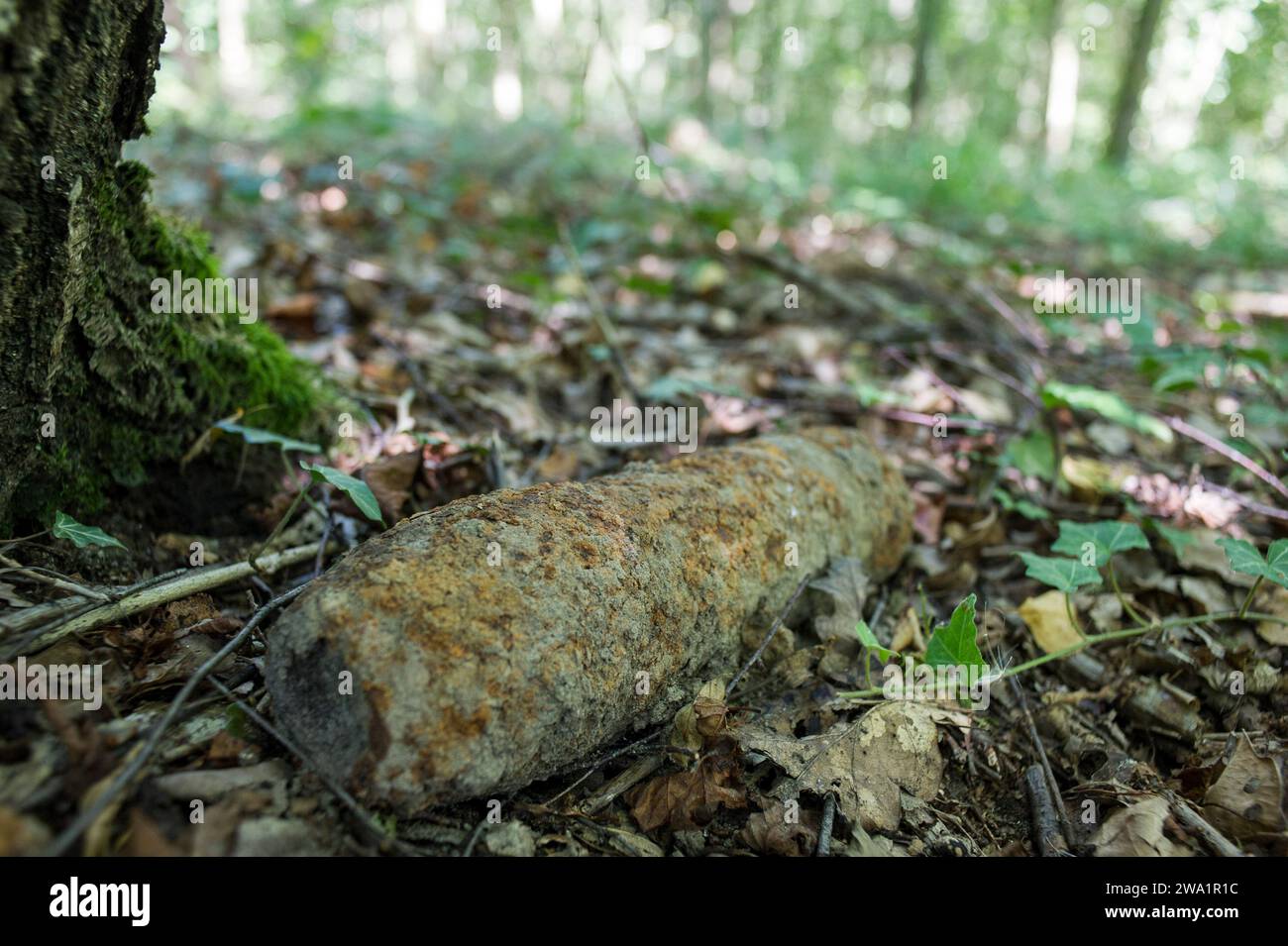 Unexploded ordnance, explosive remnants of war, non exploded ammonition left behind after the both world war in Belgium and France. |  Munitions, obus Stock Photo
