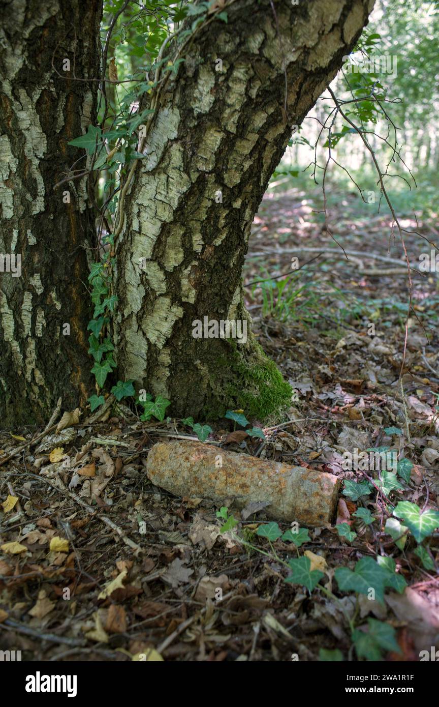 Unexploded ordnance, explosive remnants of war, non exploded ammonition left behind after the both world war in Belgium and France. |  Munitions, obus Stock Photo