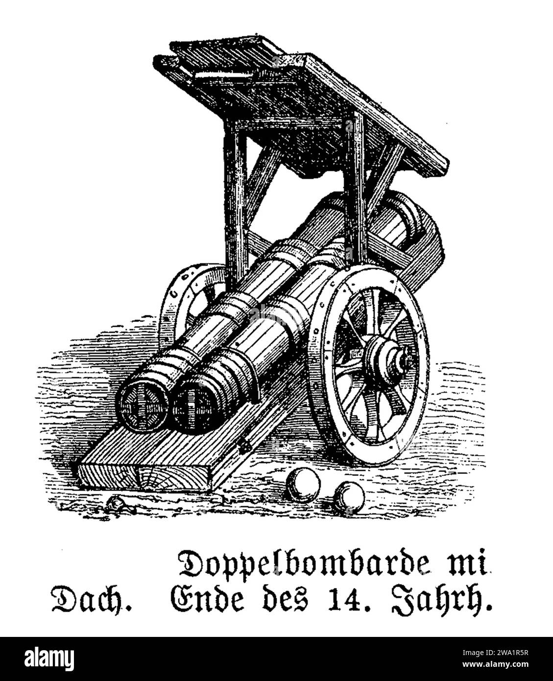 Medieval artillery of 14th century, double barrel bombard with rooftop Stock Photo Alamy